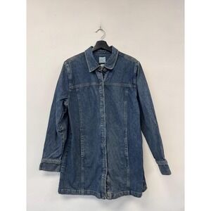 Vintage Field Gear Jacket Womens Large Blue‎ Denim Button Front Long Coat 90s